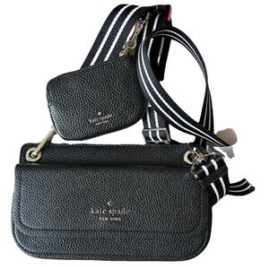 Kate Spade/Rosie Small Leather Crossbody in Black Pebble with Coin Purse